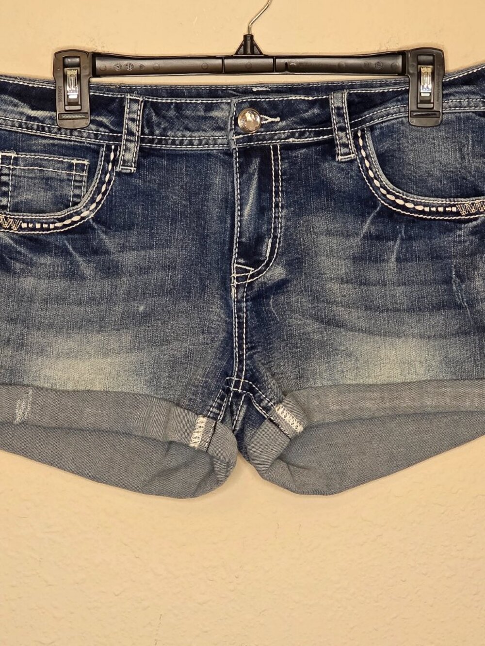 Grace in LA Embellished Denim Shorts Cuffed Cutoffs, Size 13